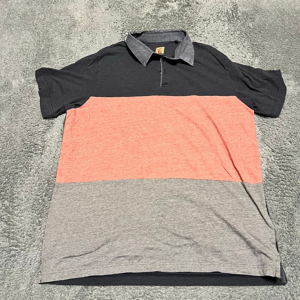 Gramicci Polo Shirt Mens Large Pink Blue Stripe Block Short Sleeve